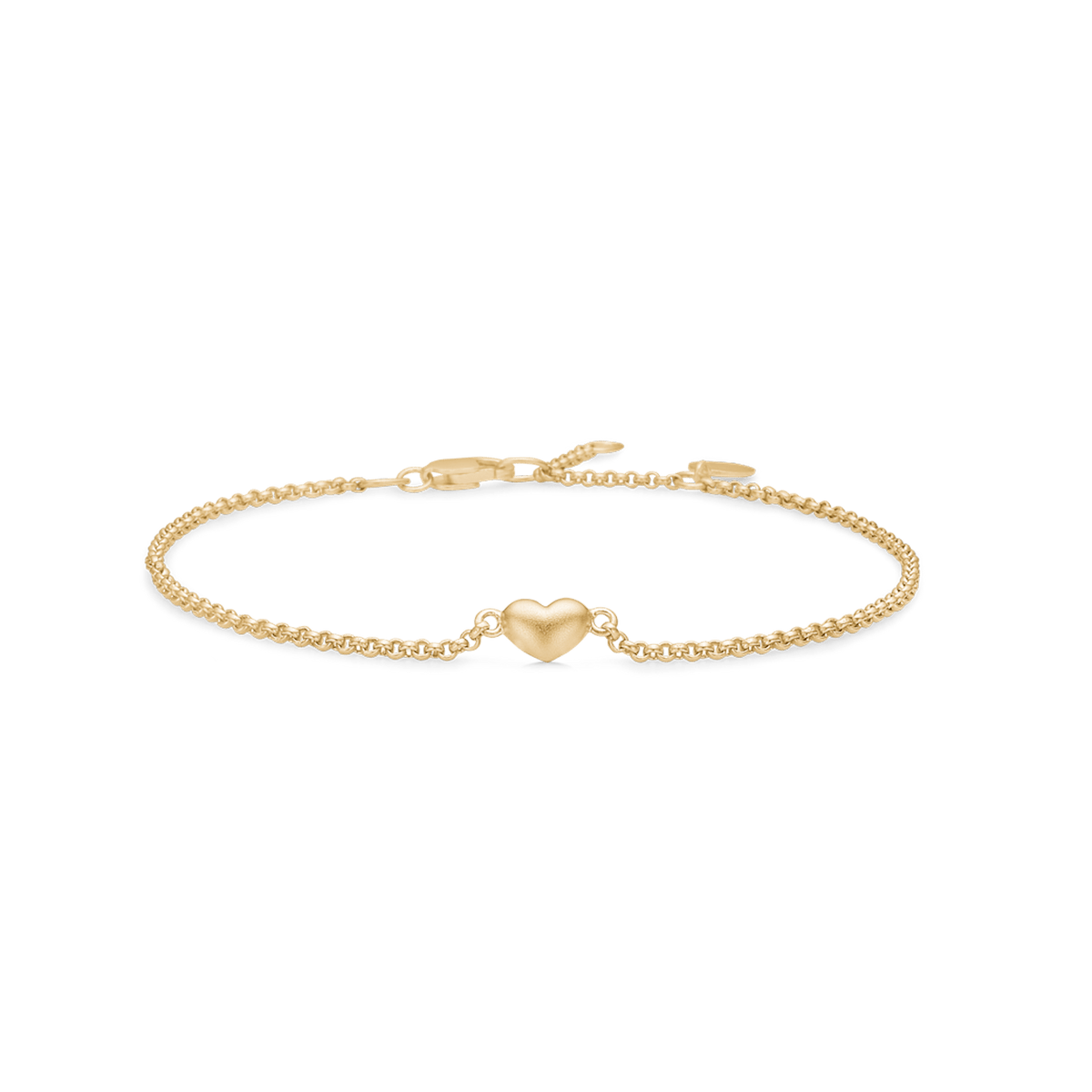 Love armbånd fra Julie Sandlau i forgylt sølv - tynn kjede med et lite hjerteformet charm i midten