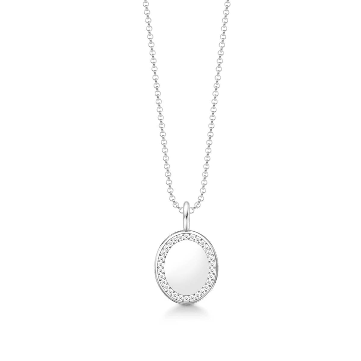 Medaljong-anheng i 18K hvitt gull med diamantkant, uten gravering