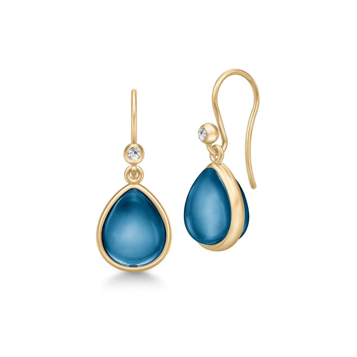 Paloma øredobber i forgylt sølv med blå pear cabochon-krystall og diamant