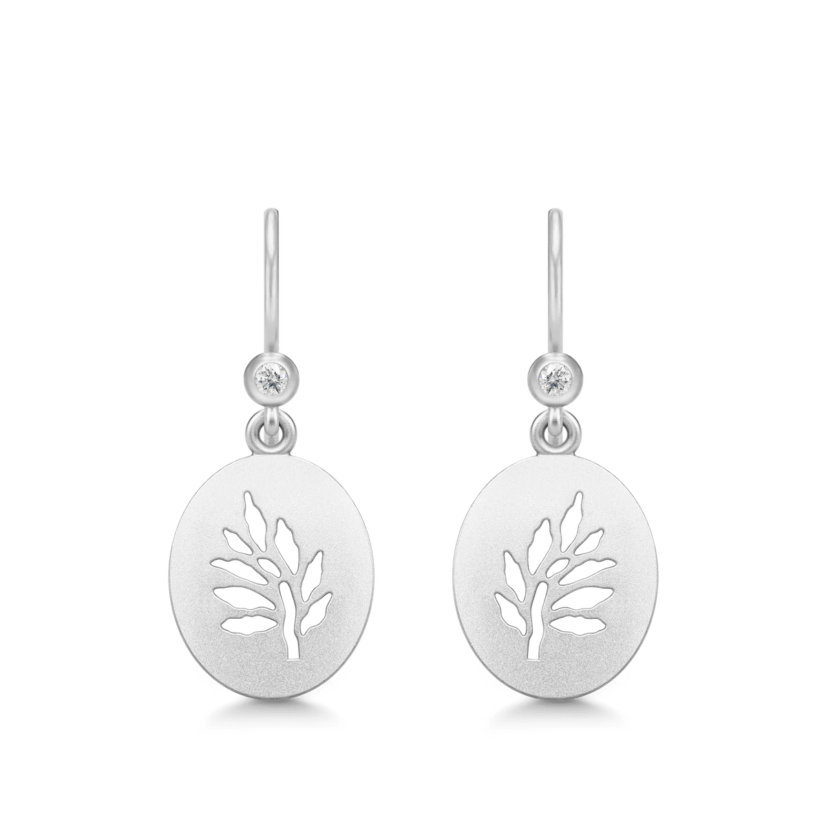 Tree of Life Signet Earrings sett tett på - bladmotiv i rhodinert sølv