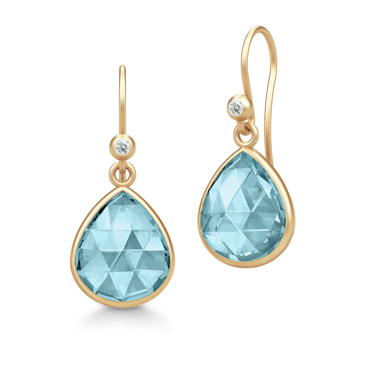 Lea Earrings i gull med blå briolette-krystall og zirkonia, produktbilde