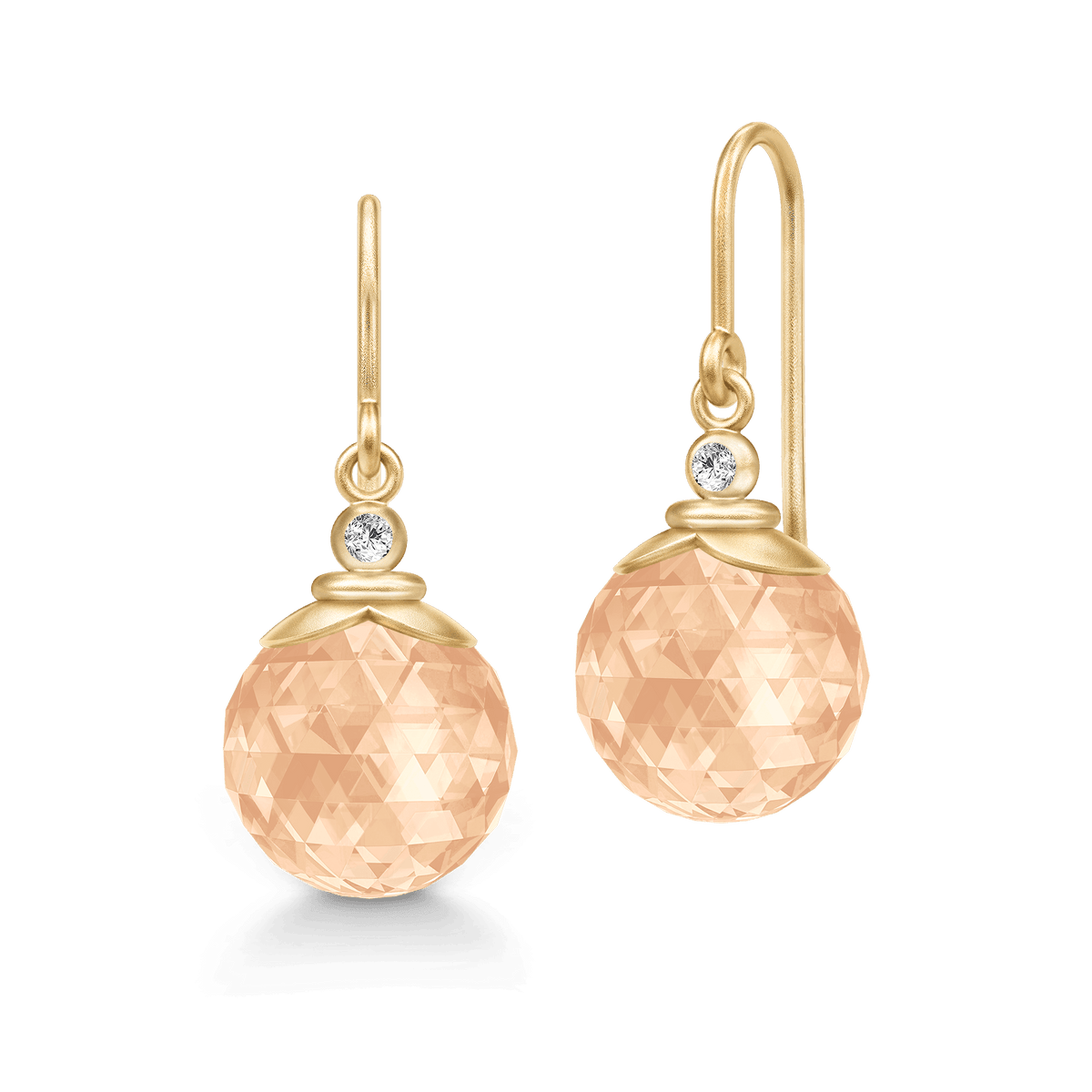 Berry Earrings med facettslipt ferskenfarget krystall og cubic zirconia i forgylt sølv