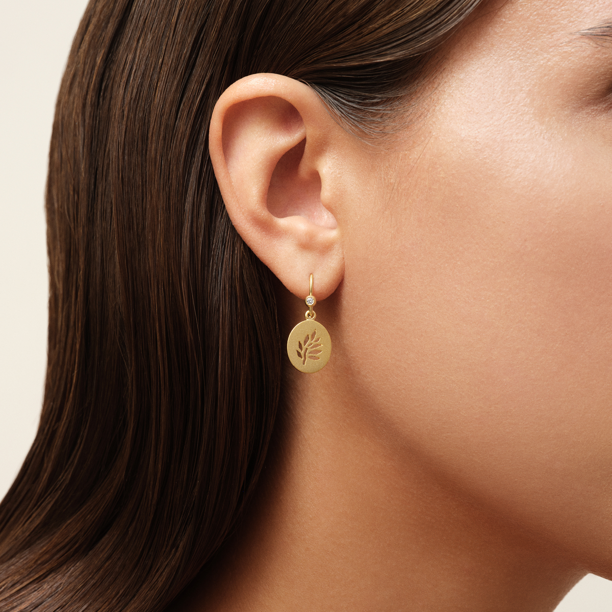 Tree of Life Signet Earrings i forgylt sølv båret i øret