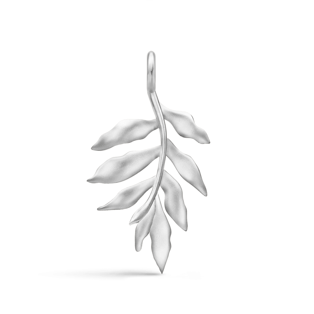 Tree Of Life anheng i sølv formet som et blad, produktbilde fra siden
