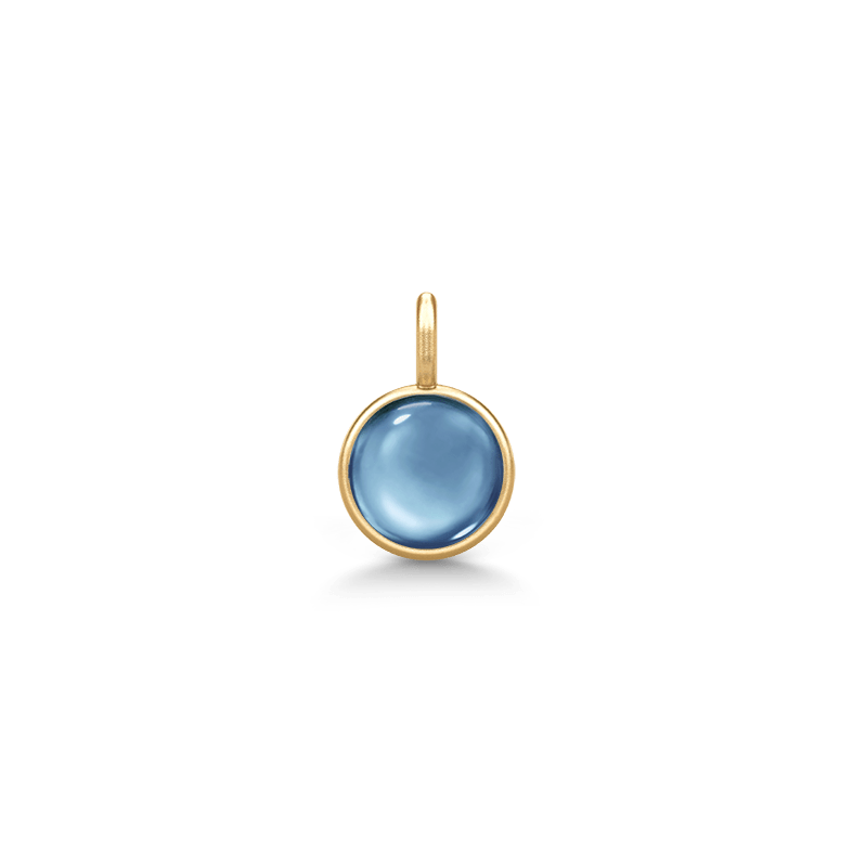 Little Prime Pendant i gult gull med stålblå cabochon-krystall, produktbilde