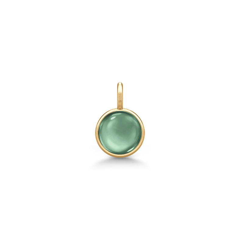 Little Prime Pendant i gult gull med mintgrønn cabochon-krystall, produktbilde