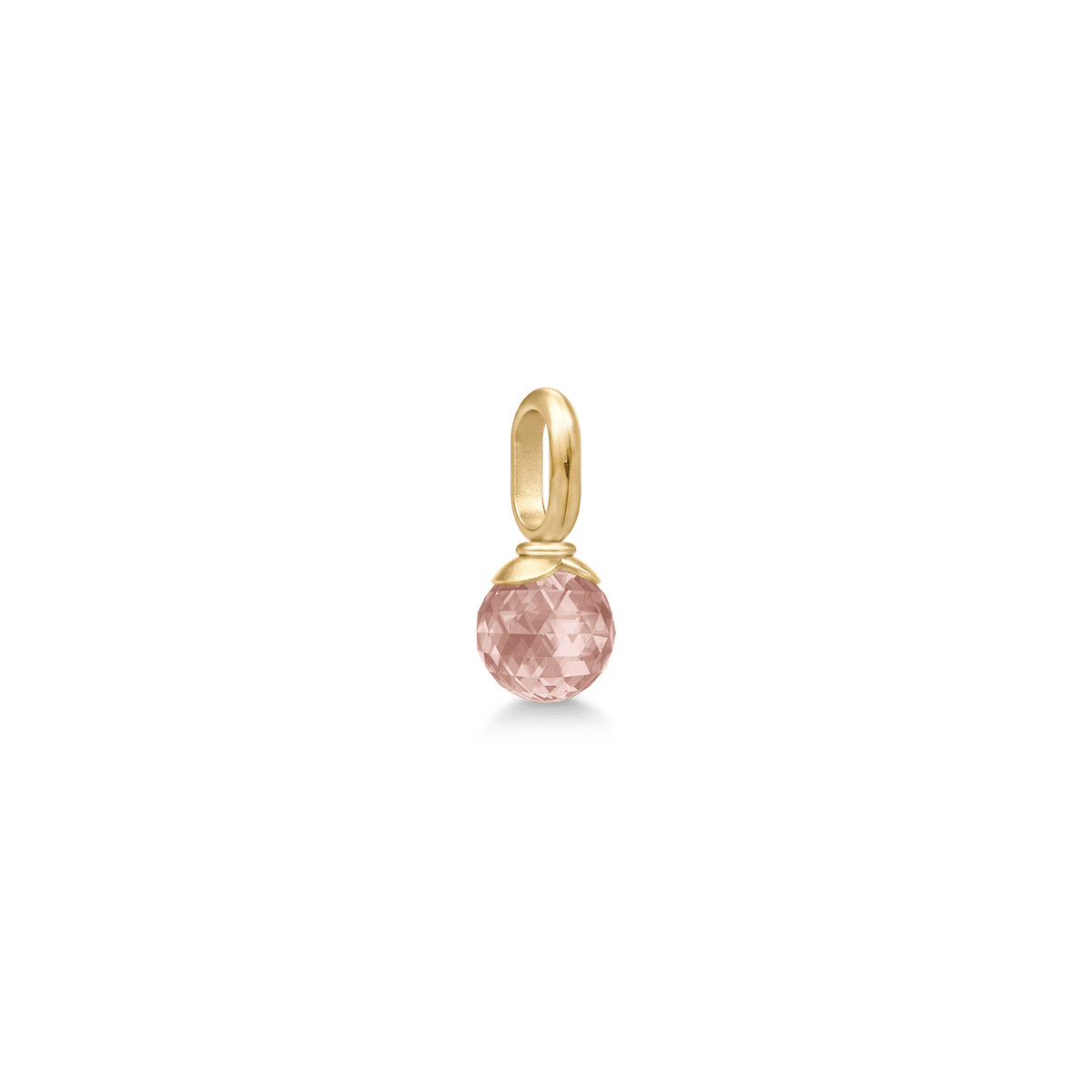 Berry Small Pendant i forgylt sølv med facettslipt lyserosa krystall, sett fra siden