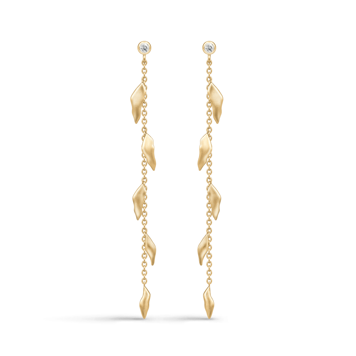 Tree of Life Chain Earrings sett tett på - blader i en kjede, forgylt sølv