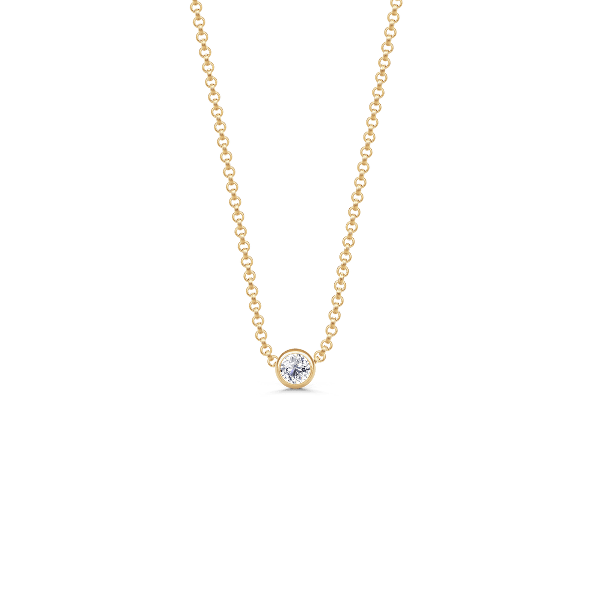 Gyllen halskjede med enkel rund diamant i ankerkjede, Luster Necklace fra Julie Sandlau