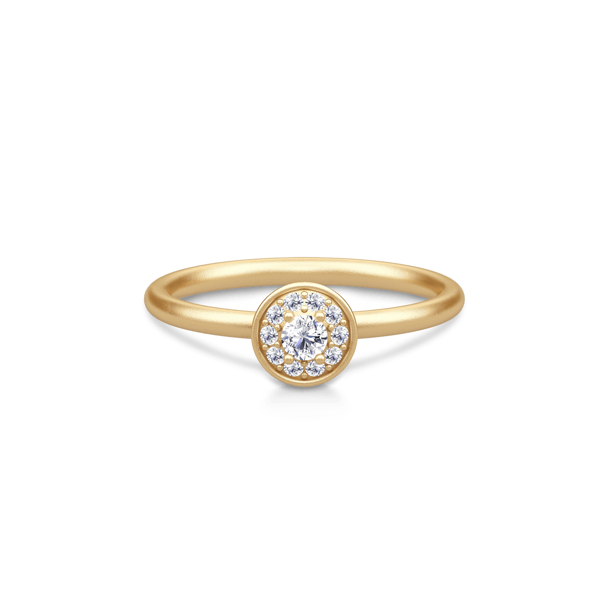 Lulia Halo Ring i 14K gull med diamantbesatt halo, vist alene
