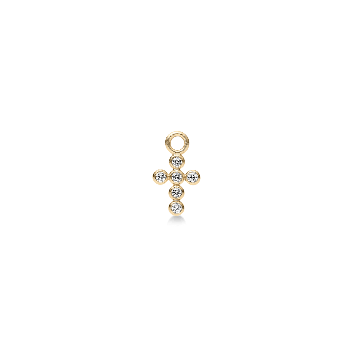 Diamond Cross Ear Pendant fra Julie Sandlau - lite korsformet anheng i 14 karat gull besatt med diamanter