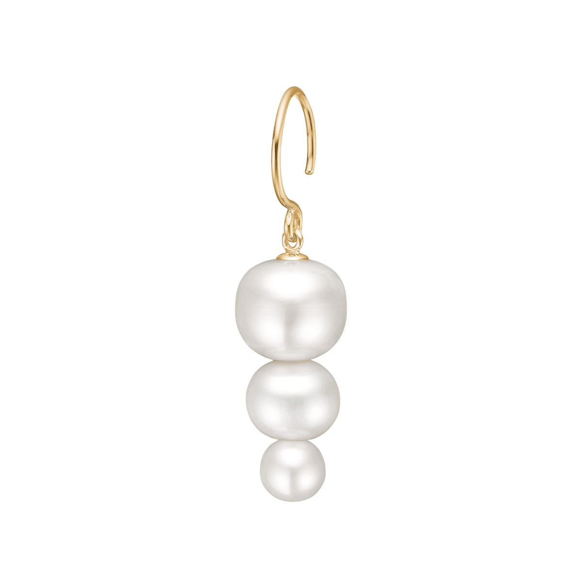 Eden Earring med tre hvite ferskvannsperler i gull, produktbilde