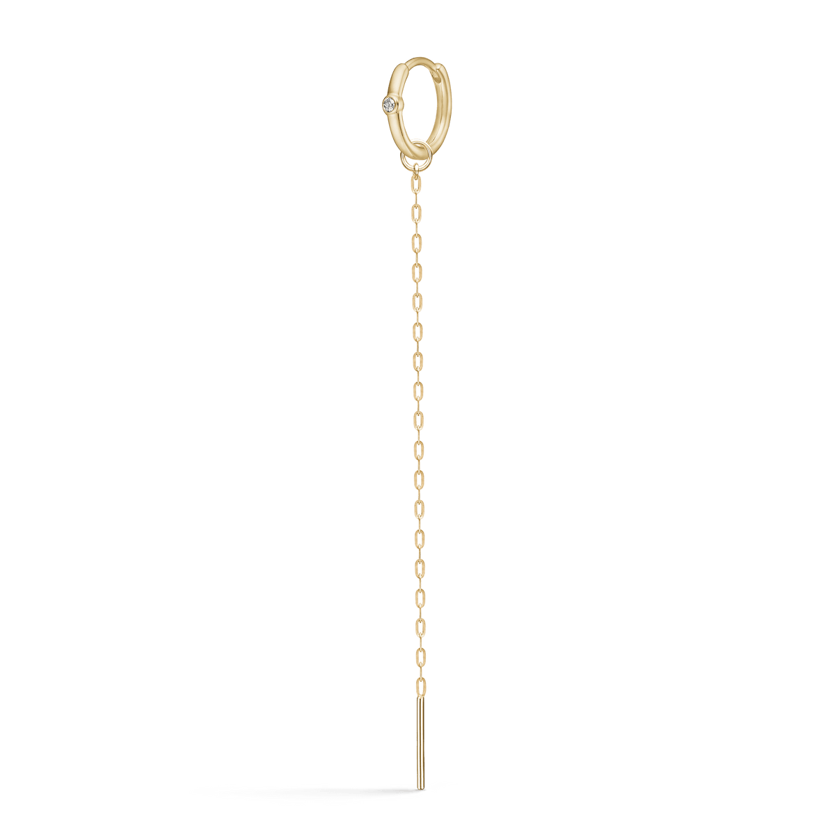 Gyllen hoop-øredobb med zirkonia og lang kjededrop, Purity Chain Ear Pendant fra Purity Look-kombinasjonen