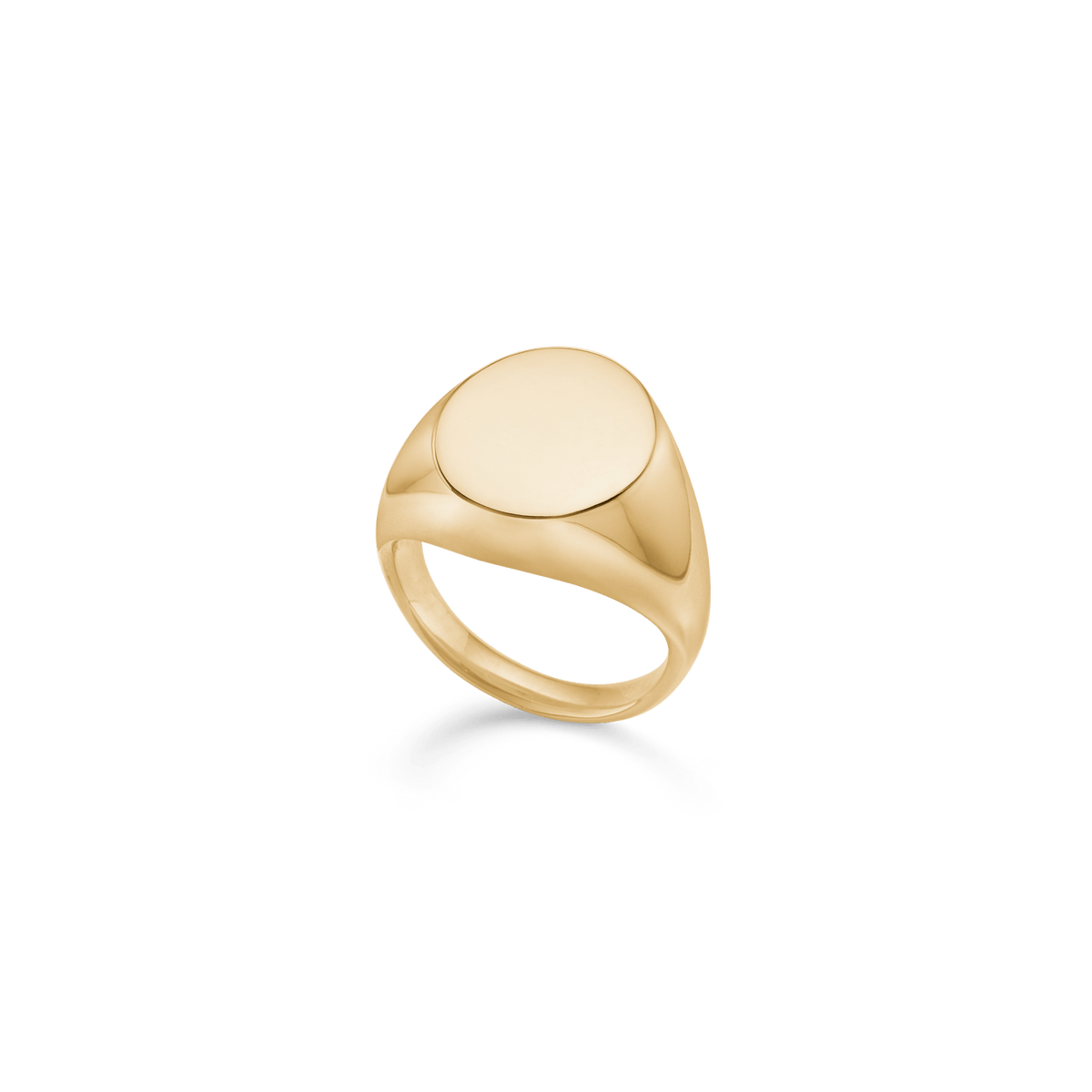 Classic Signet Ring i 14K gull med blank oval signetplate, sett skrått fra siden