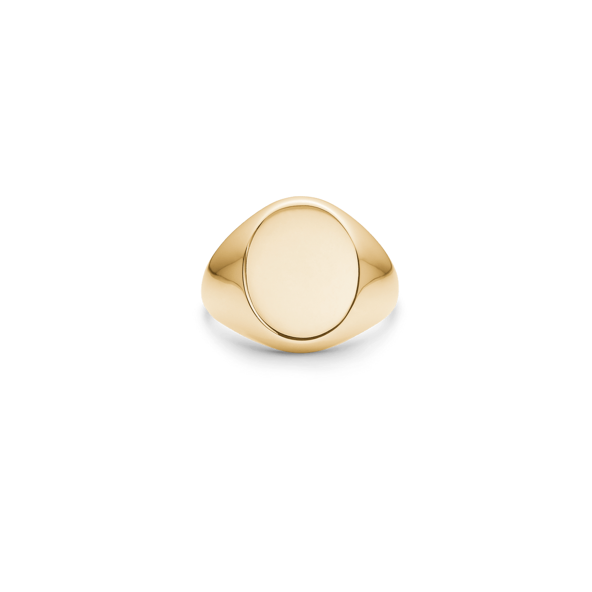 Classic Signet Ring i 14K gull med blank oval signetplate, sett forfra