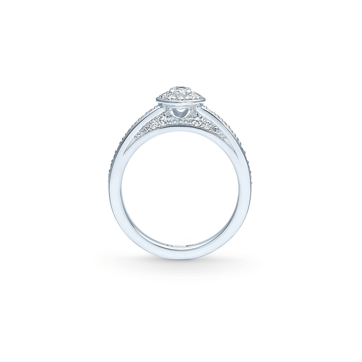 Eternity Diamond forlovelsesring i 18 karat hvitt gull, sett fra siden