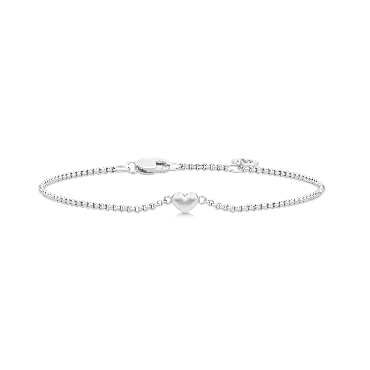 Love Bracelet, kjedearmbånd i satinrhodinert sølv med liten hjertecharm