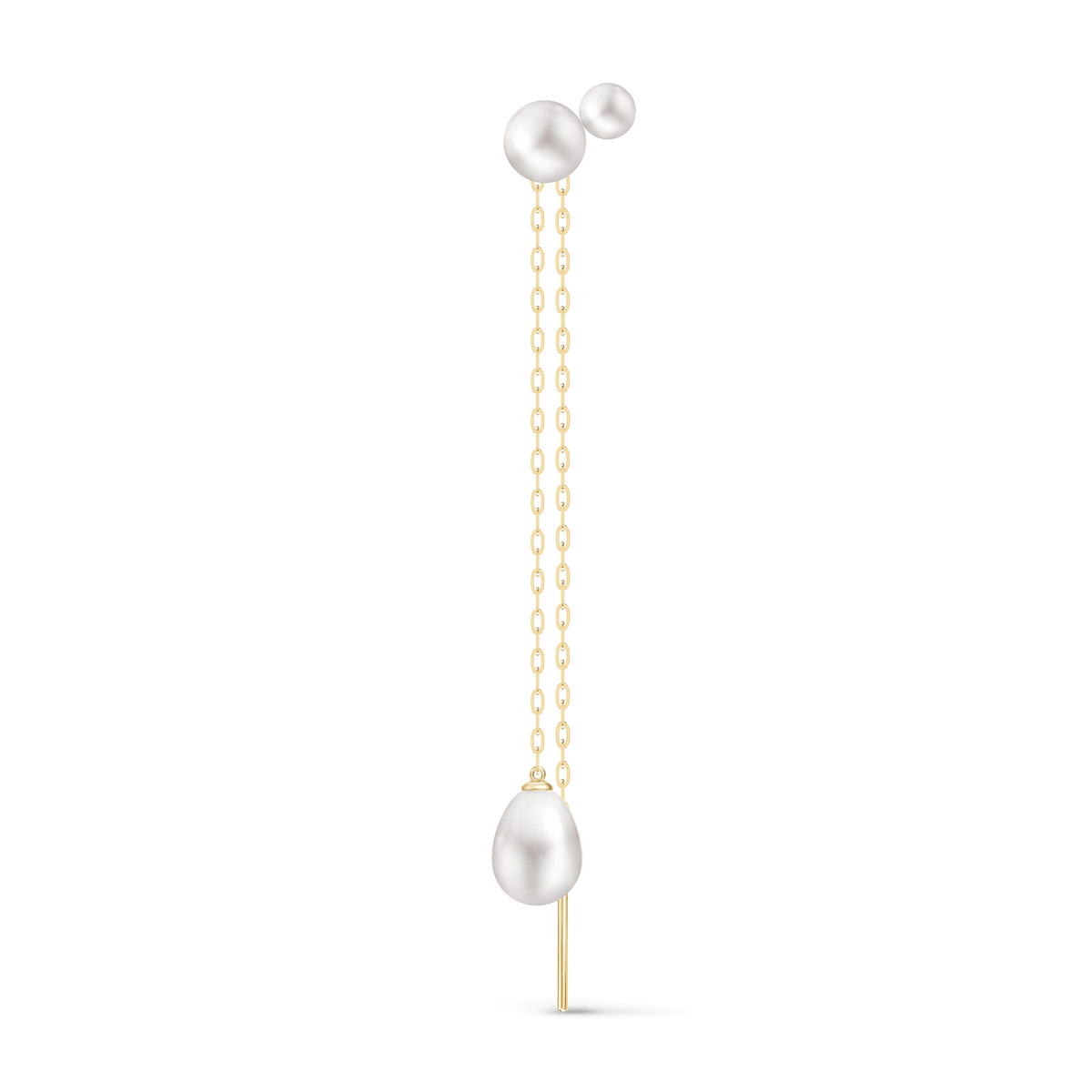 Edna Duo Ear Pendant Look: to perlestuds og hengende kjede med perle, produktbilde