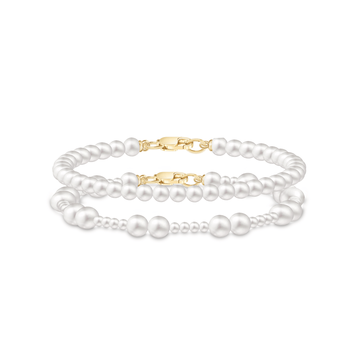 Eden and Esther Bracelet Look, to armbånd med hvite ferskvannsperler i gull, produktbilde
