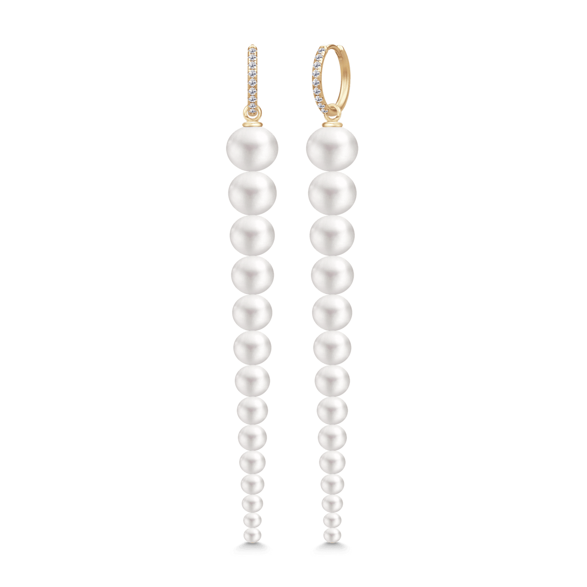 Lulia and Evie Look – diamantbesatte hoops med hvite ferskvannsperler, produktbilde