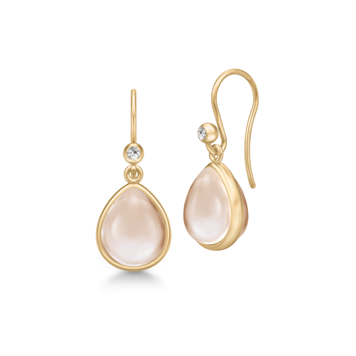 Paloma øredobber i forgylt sølv med perlemorshvit-rosa pear cabochon-krystall