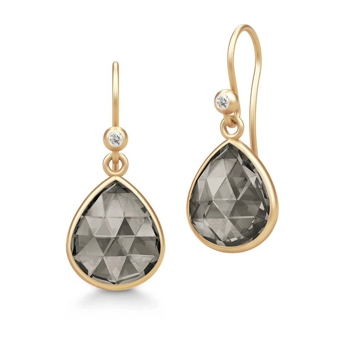 Lea Earrings i gull med grå briolette-krystall og zirkonia, produktbilde