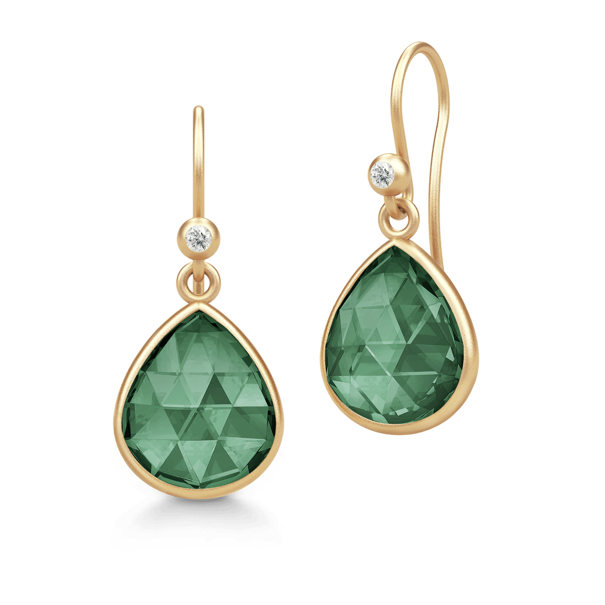 Lea Earrings i gull med grønn briolette-krystall og zirkonia, produktbilde