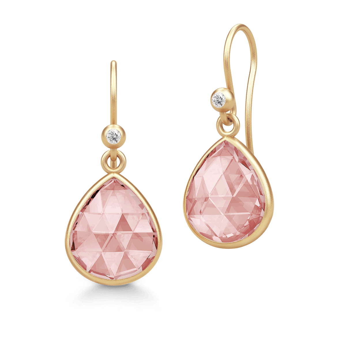 Lea Earrings i gull med rosa briolette-krystall og zirkonia, produktbilde