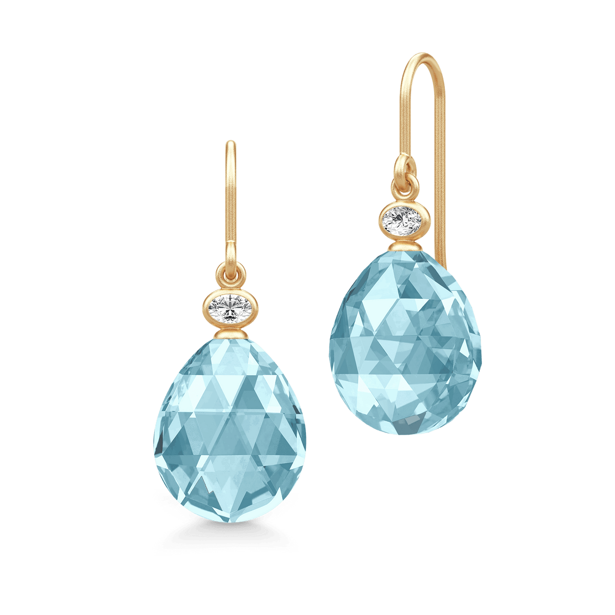 Ofelia øredobber i gull med blå rosenslepet krystall og diamant, produktbilde