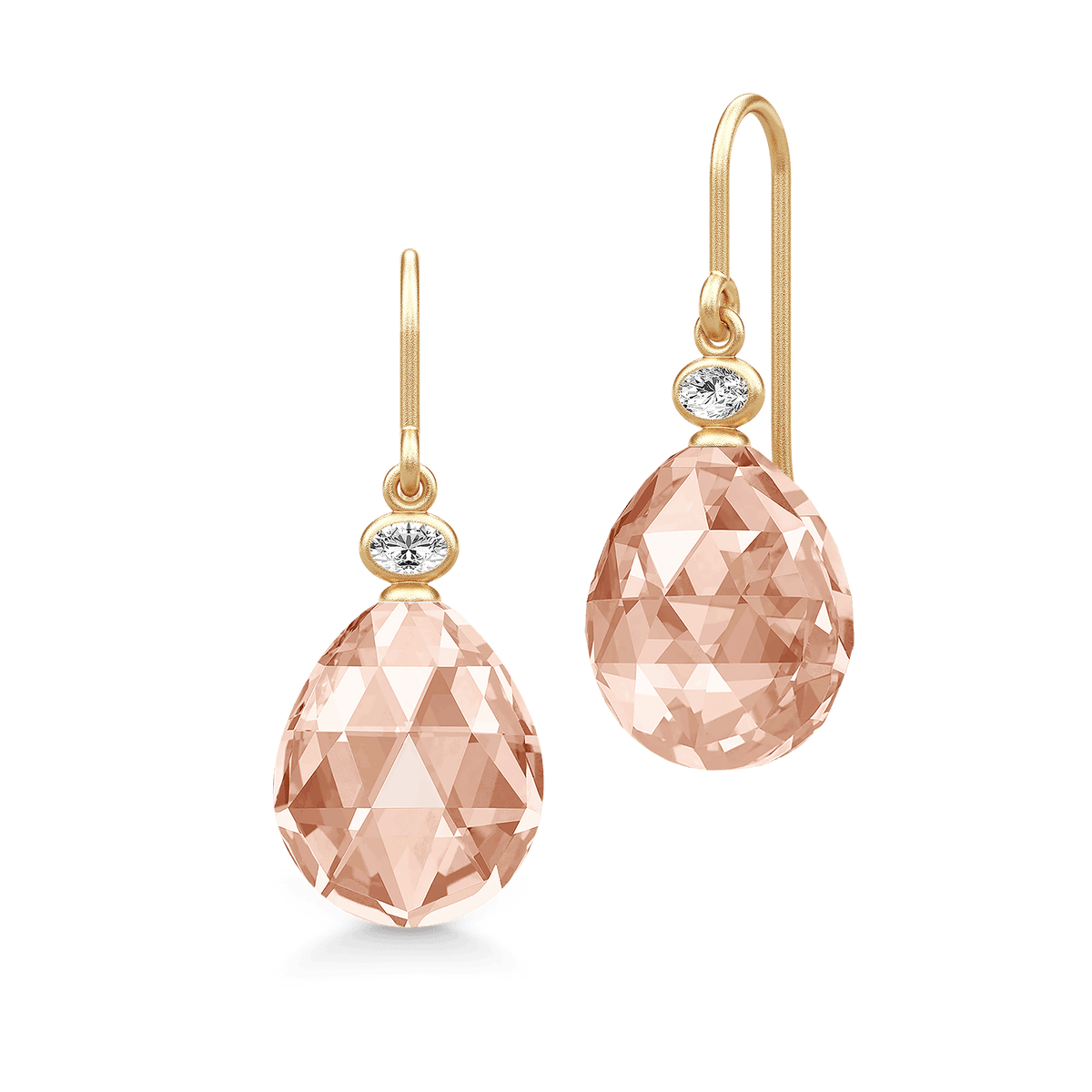 Ofelia øredobber i gull med rosa rosenslepet krystall og diamant, produktbilde