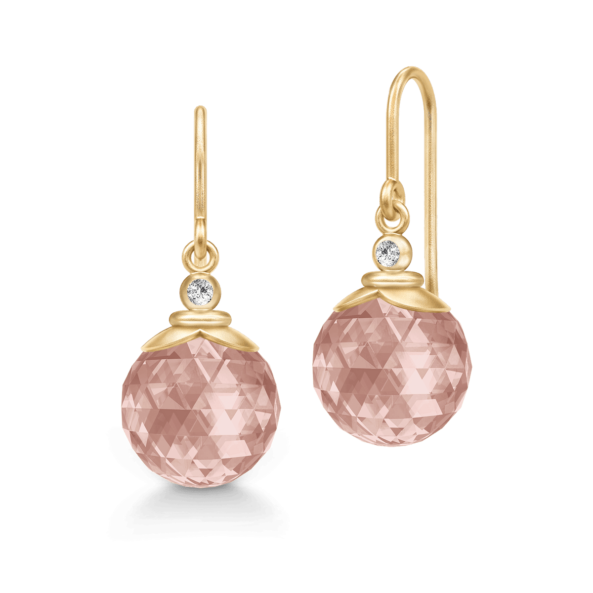 Berry Earrings med facettslipt lyserosa krystall og cubic zirconia i forgylt sølv