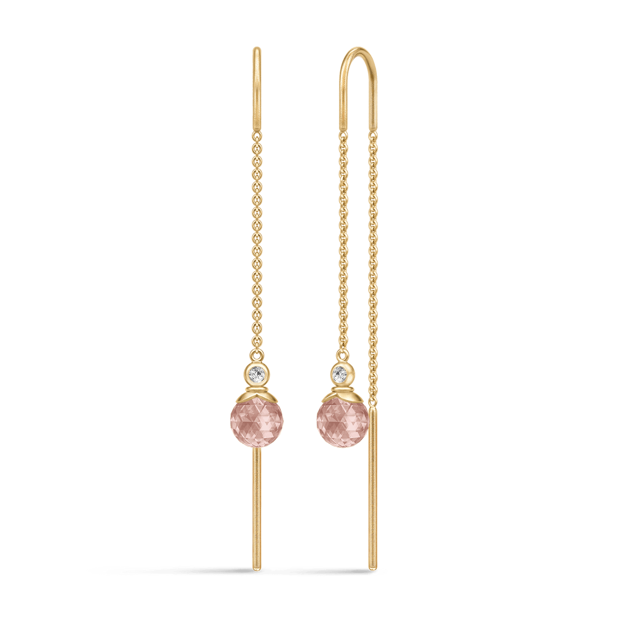 Berry Chain øredobber med rosa krystallkule og zirkonia, par på hvit bakgrunn