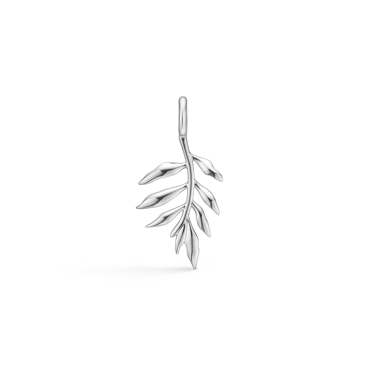 Tree Of Life Pendant i massivt 18 karat hvitt gull, bladformet anheng forfra