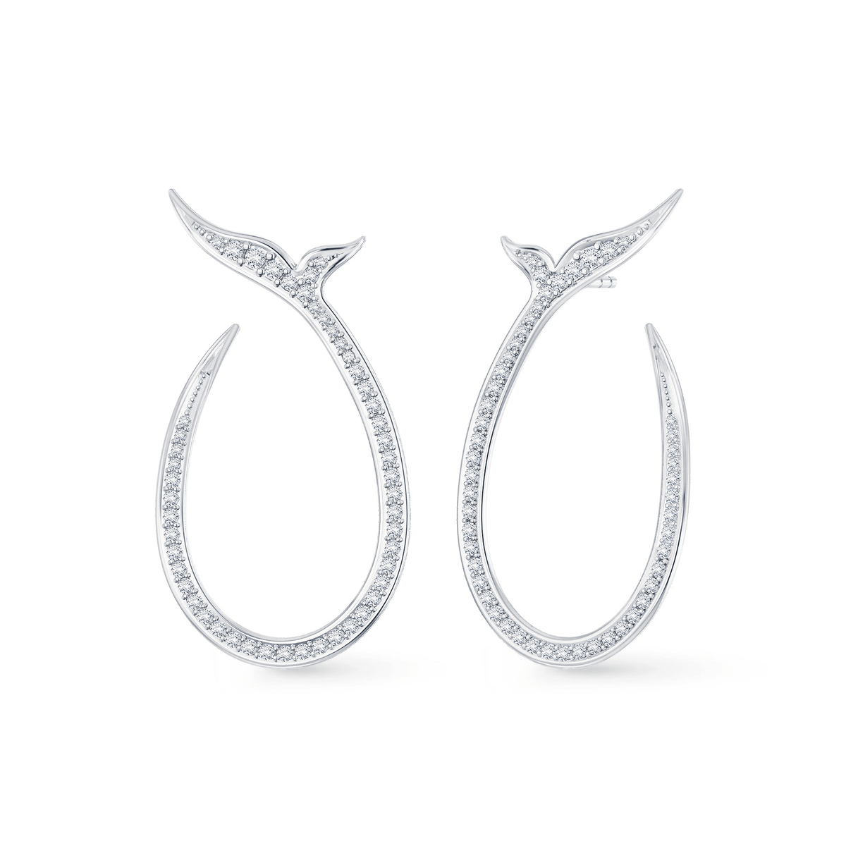 Mermaid Earstuds i 18K hvitt gull med diamanter, formet som havfrue-hale