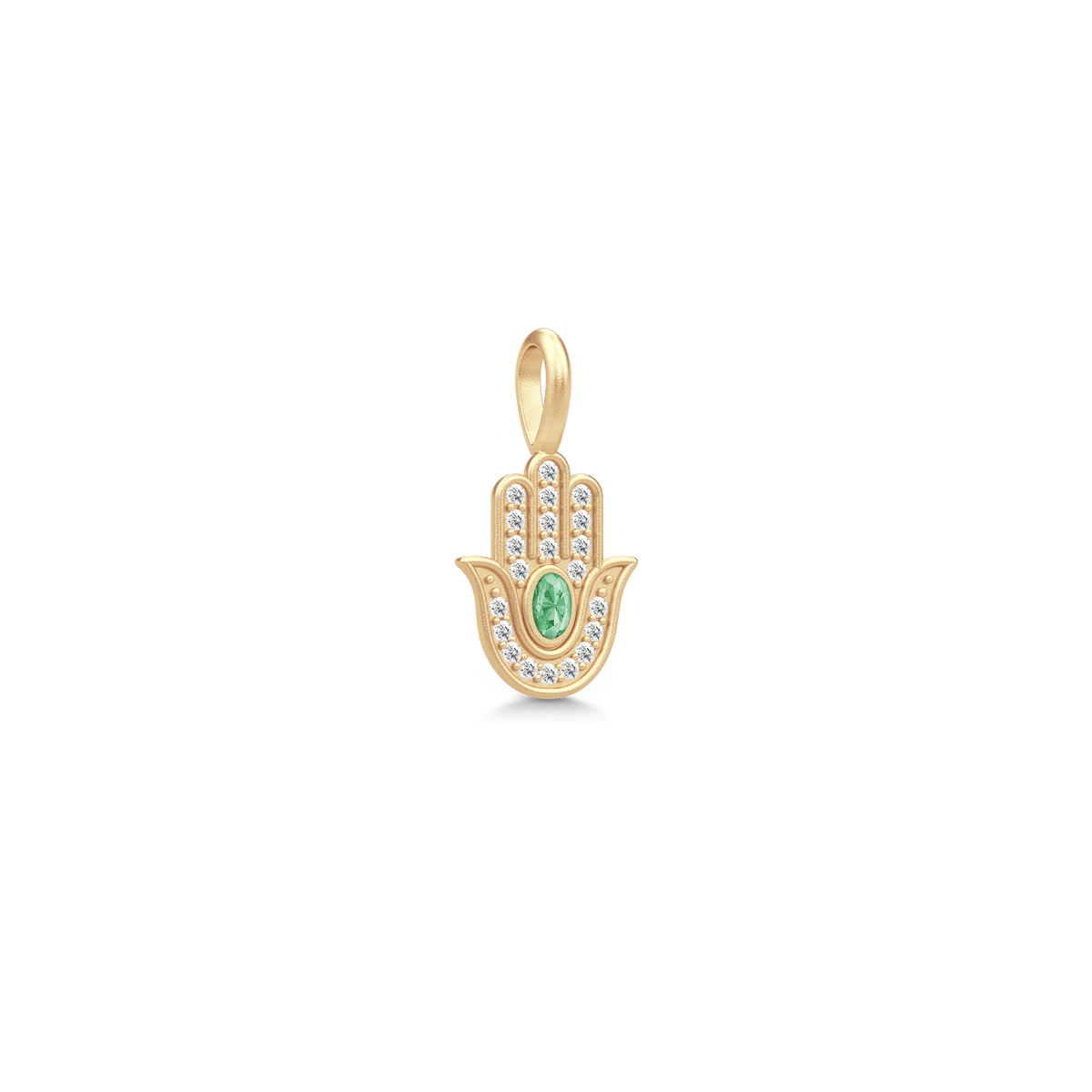 Hamsa Protection anheng i forgylt sølv, sett fra siden