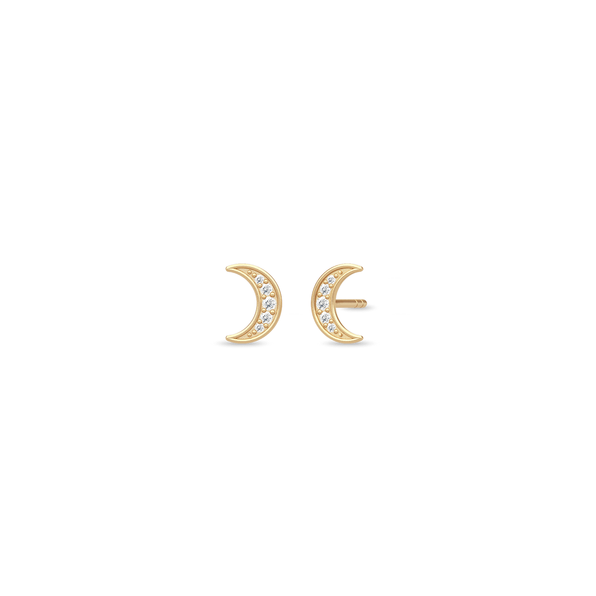 Moon Balance Ørestikker i gull, par med halvmåner besatt med zirkonia, produktbilde