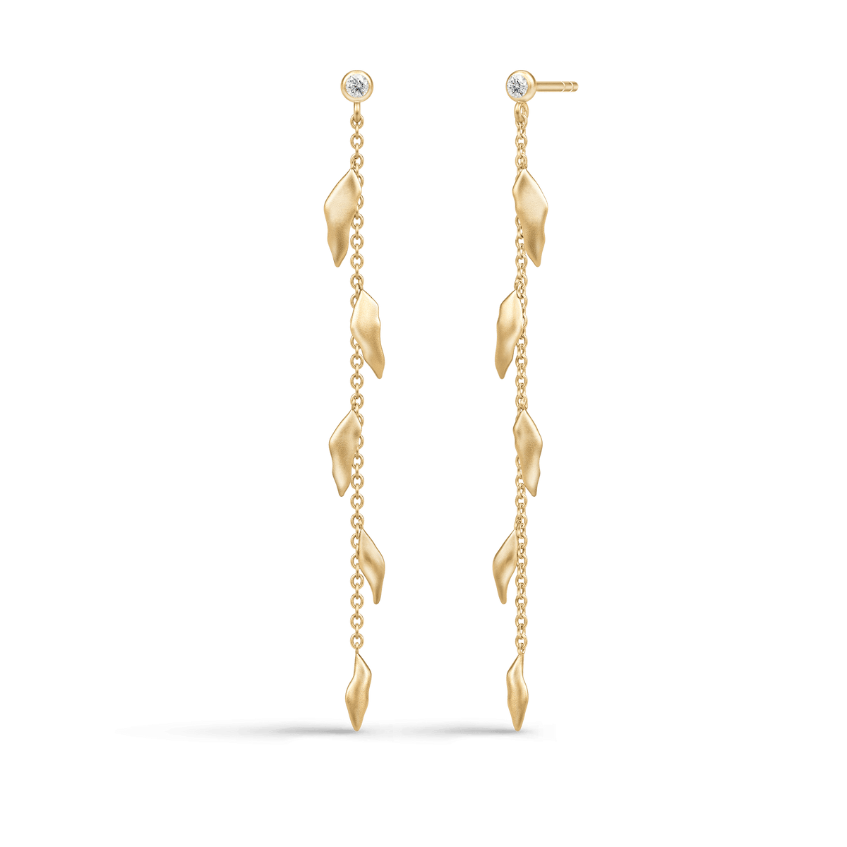 Tree of Life Chain Earrings - kjedeøreringer med bladanheng i forgylt sølv
