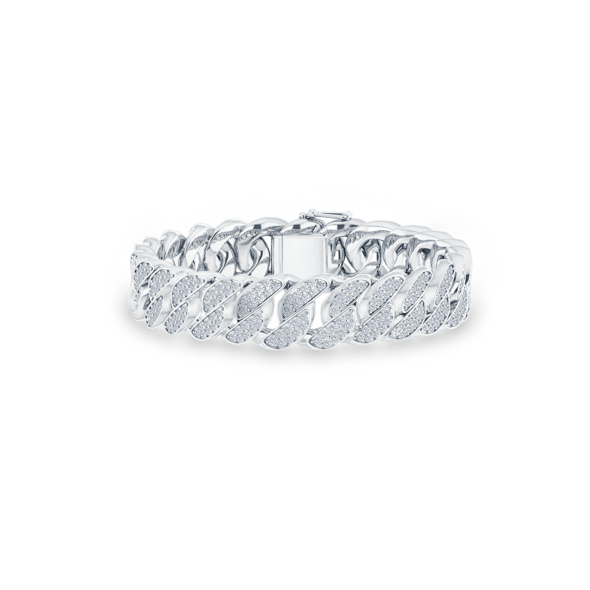 12mm bredt curb-lenke armbånd i hvitt gull fullstendig besatt med diamanter, Curb Diamond Bracelet fra Julie Sandlaus Bespoke Jewelry