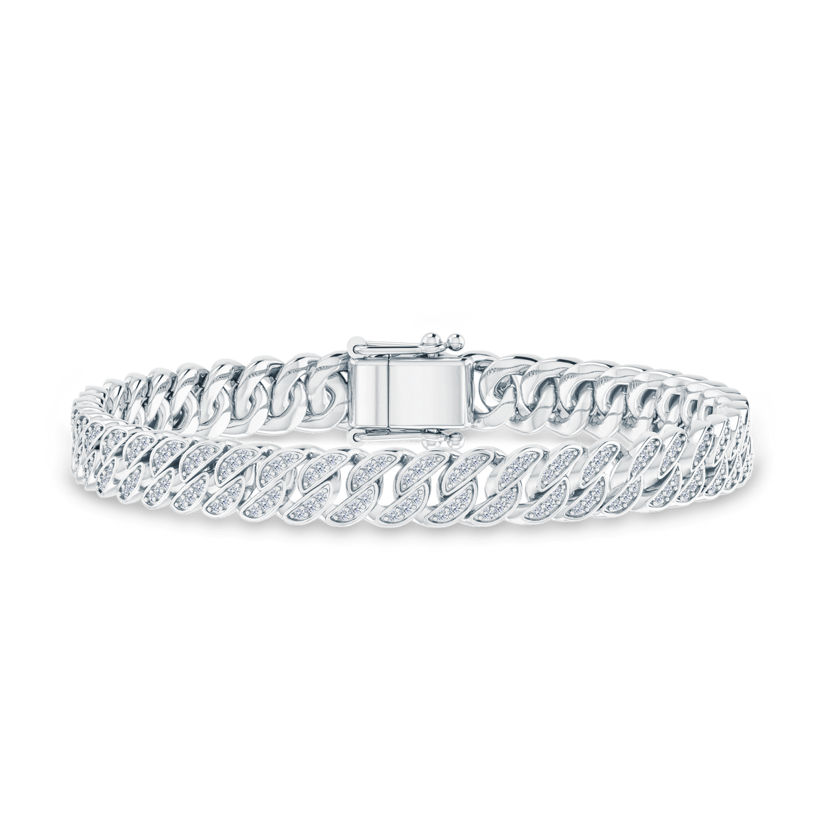 Curb Diamond armband i 18K hvitt gull med diamantbesatt curb-lenke, studiofoto
