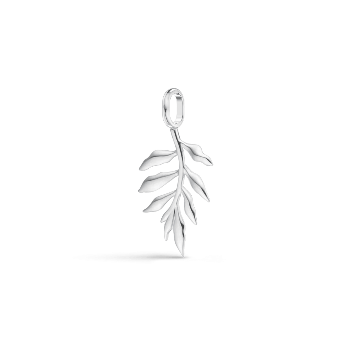 Tree Of Life Pendant i massivt 18 karat hvitt gull, bladformet anheng sett fra siden