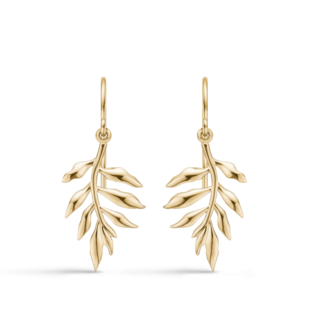 Tree of Life øredobber i 18K gull, bladformet anheng, forfra