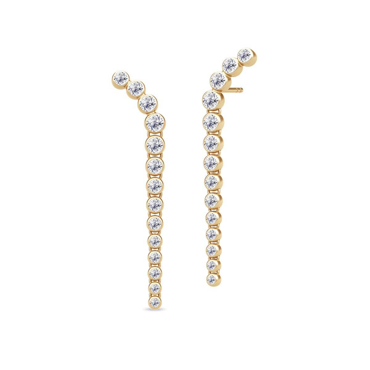 Par gylne diamantørestikker i buet design, Lumi Earrings fra Julie Sandlau
