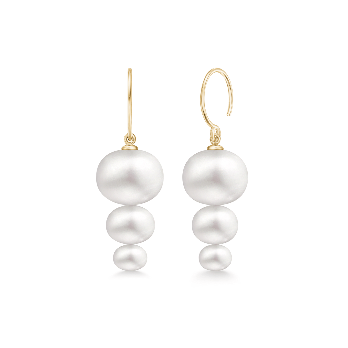 Eden Earring, par med hvite ferskvannsperler i gull, produktbilde