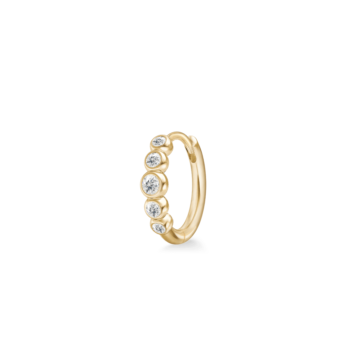 Pristine Medium Hoop i 14K gull – enkel creolering med fem diamanter, sett fra siden