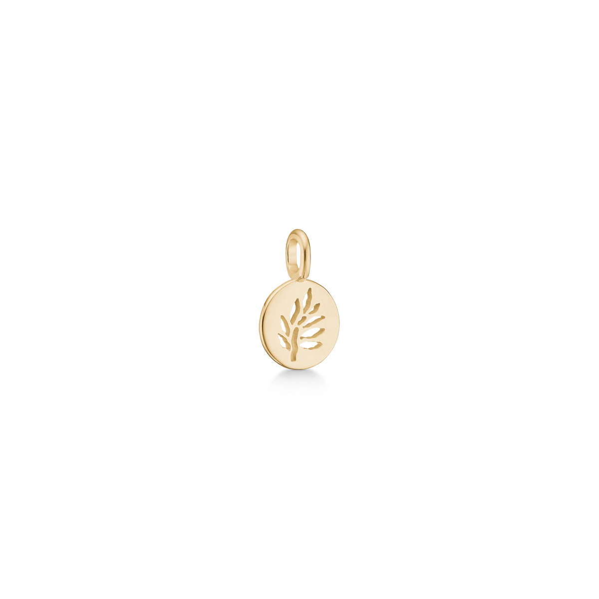 Signature Pendant, rundt anheng i 14K gull med utskåret Tree of Life-logo, sidevinkel