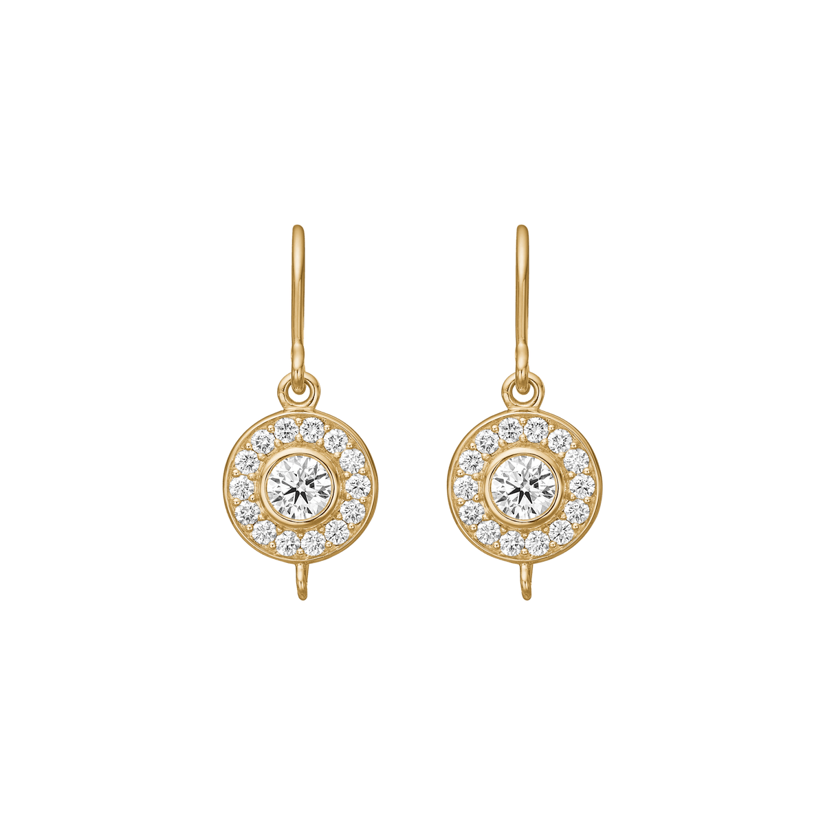 Heritage Earrings Base i gult gull med senterdiamant og diamanthalo, par