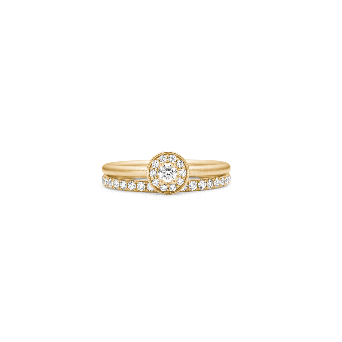 Lulia Ring stablet med diamantring med halofatning, forfra